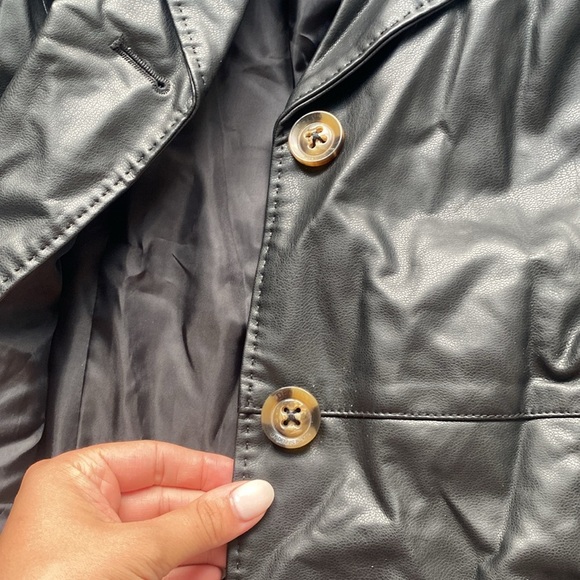 Dennis Basso Women’s Black Faux Leather Jacket with Buttons - Picture 3 of 5